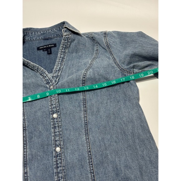 Veronica Beard Catherine Denim Flounce Mini Dress Blue Snap Front Womens Size 00 - Picture 8 of 11